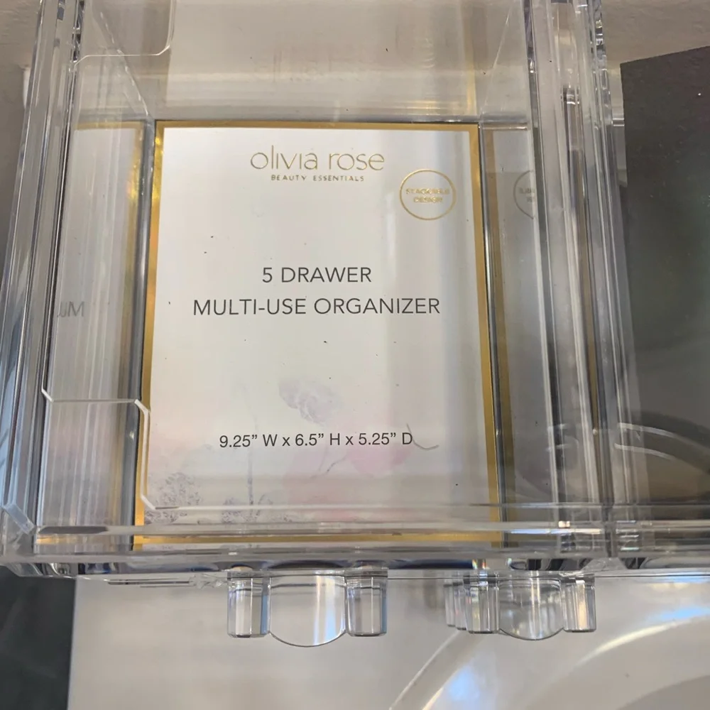Olivia Rose Tal Clear Acrylic Stackable 5-Drawer Vanity Organizer NWOT